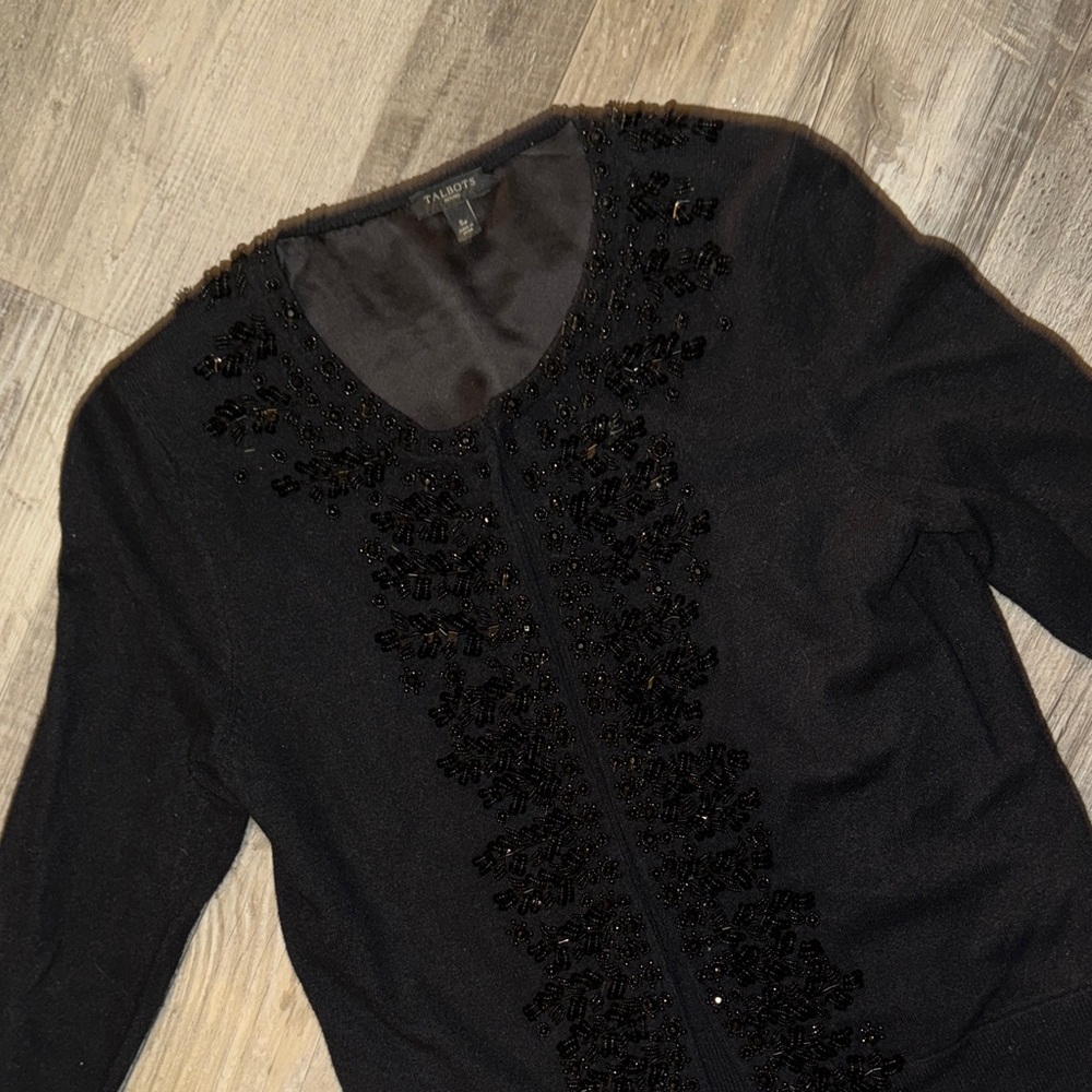 Talbots Lambswool Black Beaded Cardigan SP